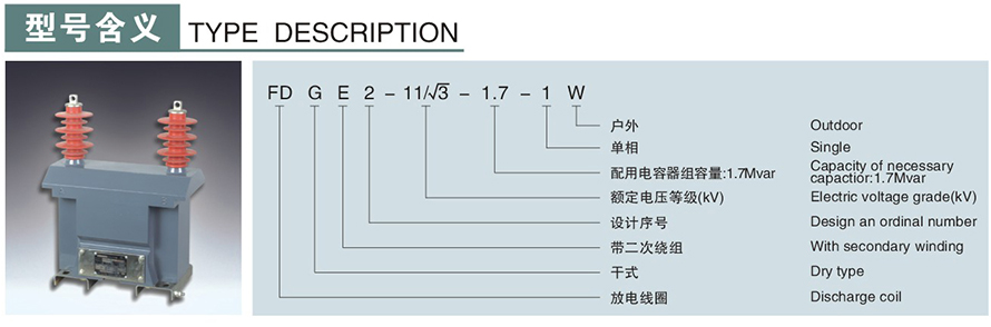 FDGE2-11√3-1.7-1W型10KV放電線圈型號說明