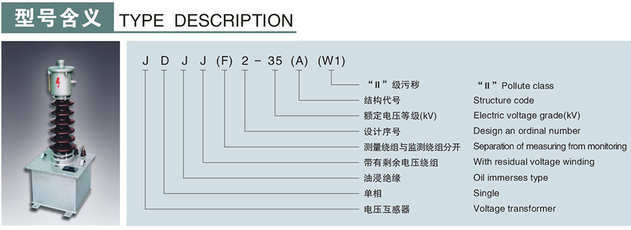 JDJJ2-35/JDJJ2-35GYW1/JDJJ2-35GYW2型電壓互感器型號說明