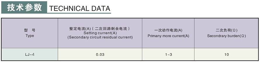 LJ-2型零序電流互感器技術參數