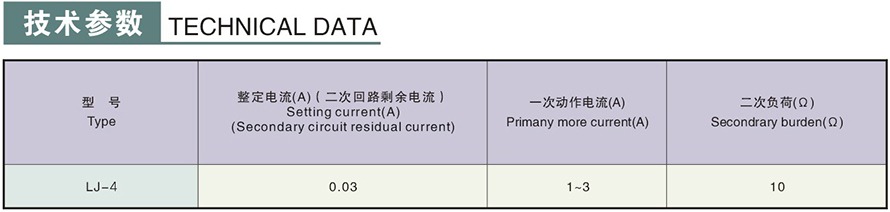 LJ-4型零序電流互感器技術參數